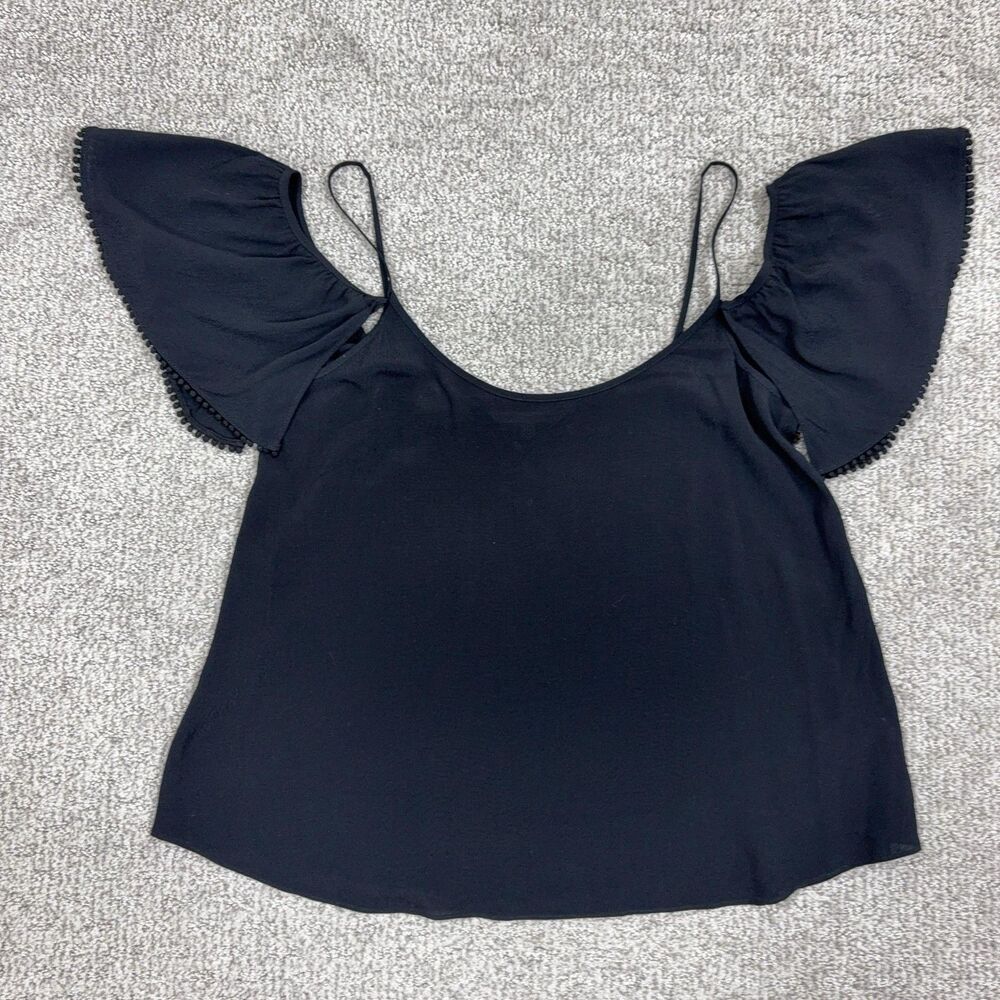 Rebecca Minkoff Top Womens XS Black Ruffle Cami Blouse Summer Cropped